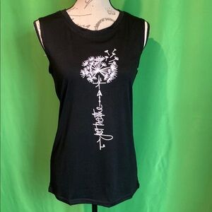 Black Sleeveless Top with Just Breathe Dandelion Print